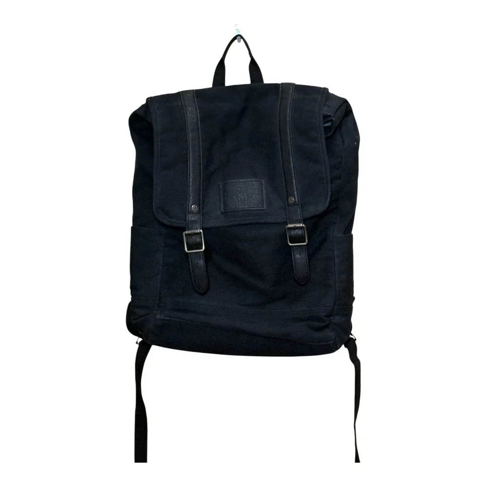 Levi's Canvas Backpack Laptop Sleeve Unisex Tan Black Leather Buckles School VTG